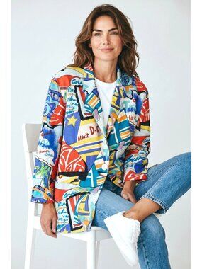 vintage Carol Horn Workshop allover print silk blazer over sz slouch jacket sz L